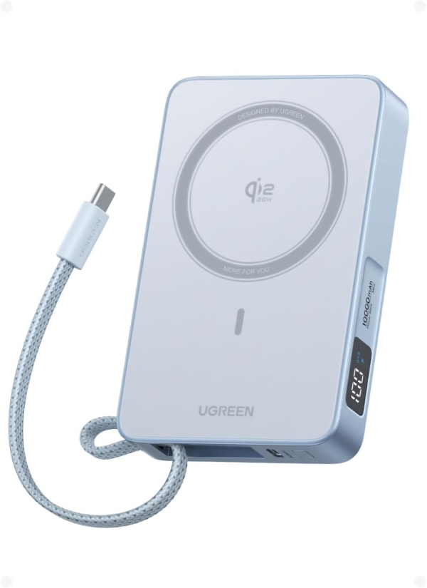 UGREEN MagFlow Qi2 25W Power Bank - Batería magnética rápida para iPhone con Qi2 y cable USB-C integrado