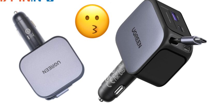 Cargador de coche UGREEN 145W con cable retráctil potencia y orden en tu vehículo